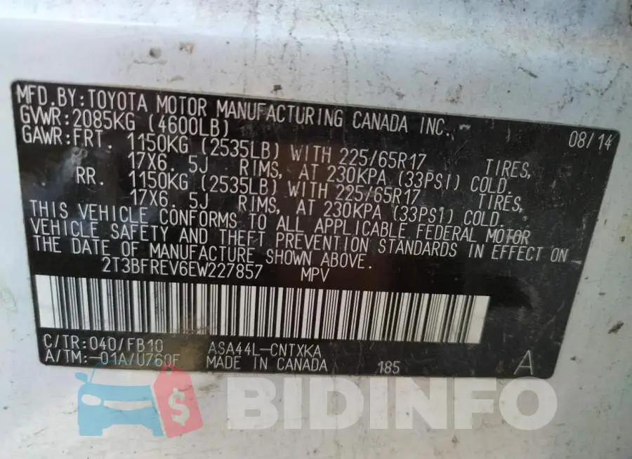 2T3BFREV6EW227857 Photo# 13