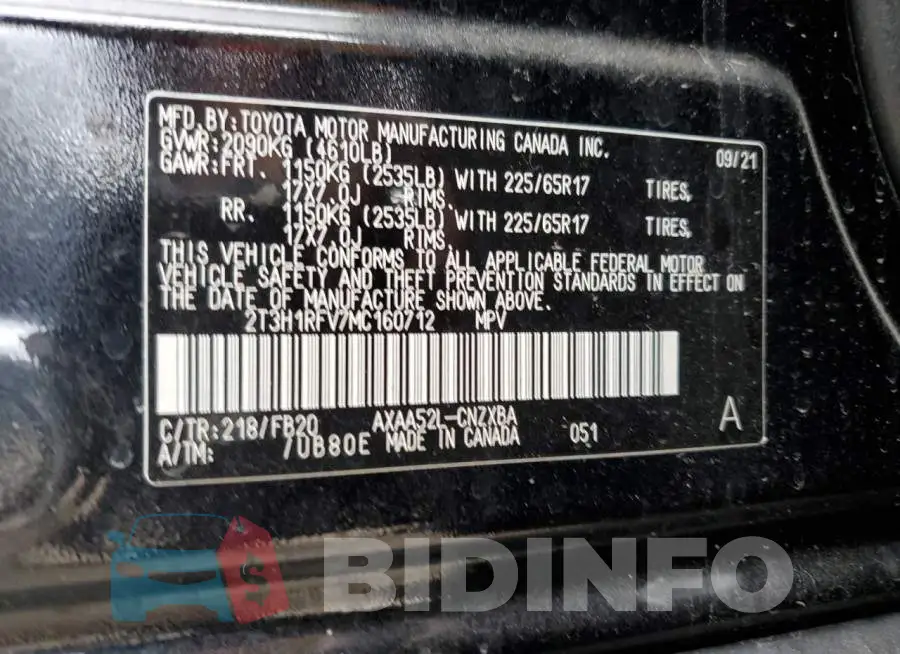 2T3H1RFV7MC160712 Photo# 13