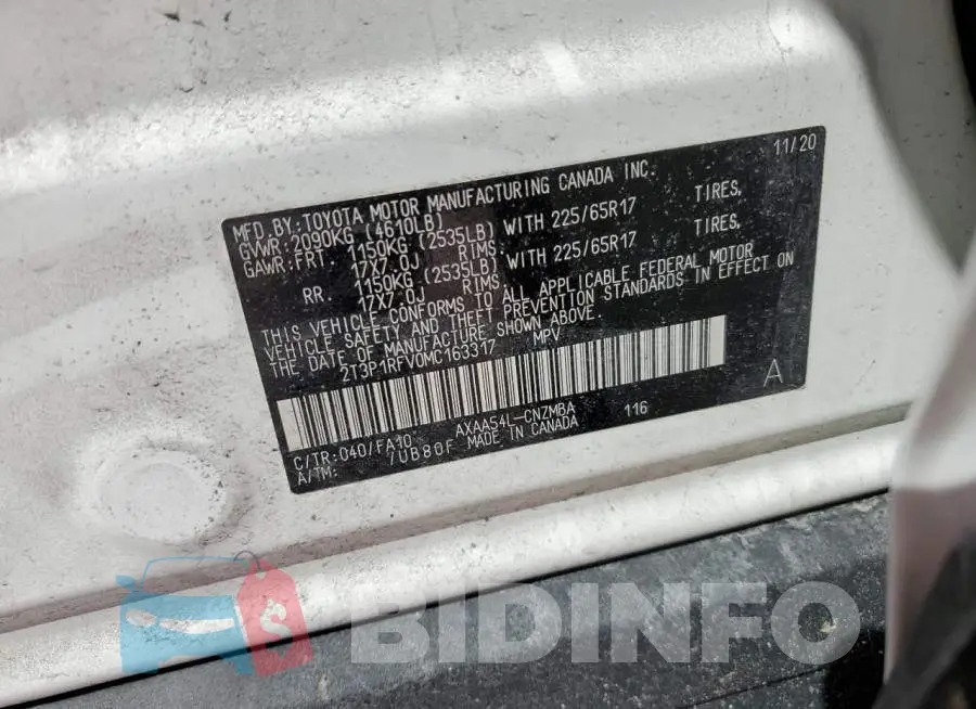 2T3P1RFV0MC163317 Photo# 12