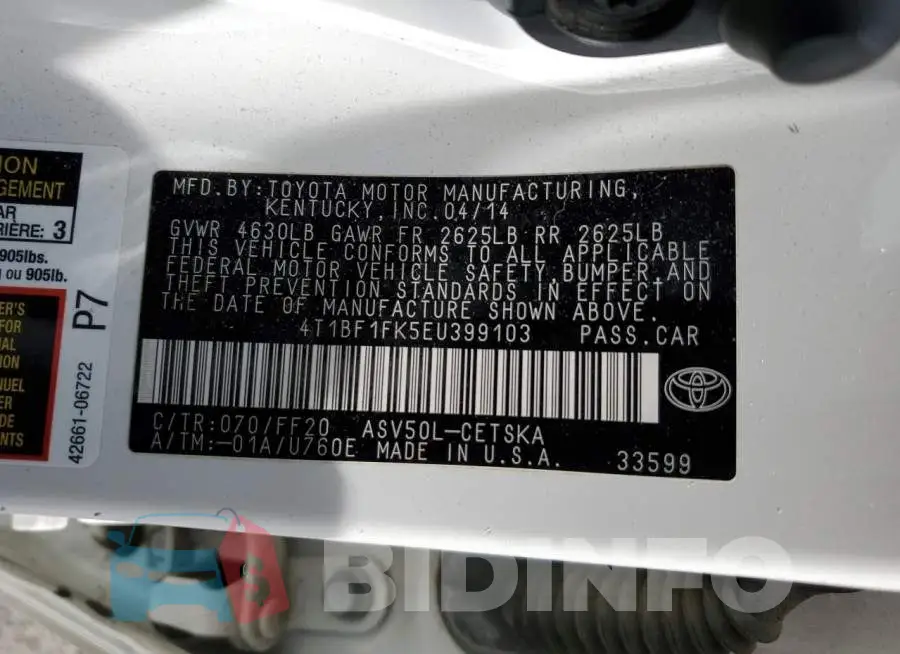 4T1BF1FK5EU399103 Photo# 13