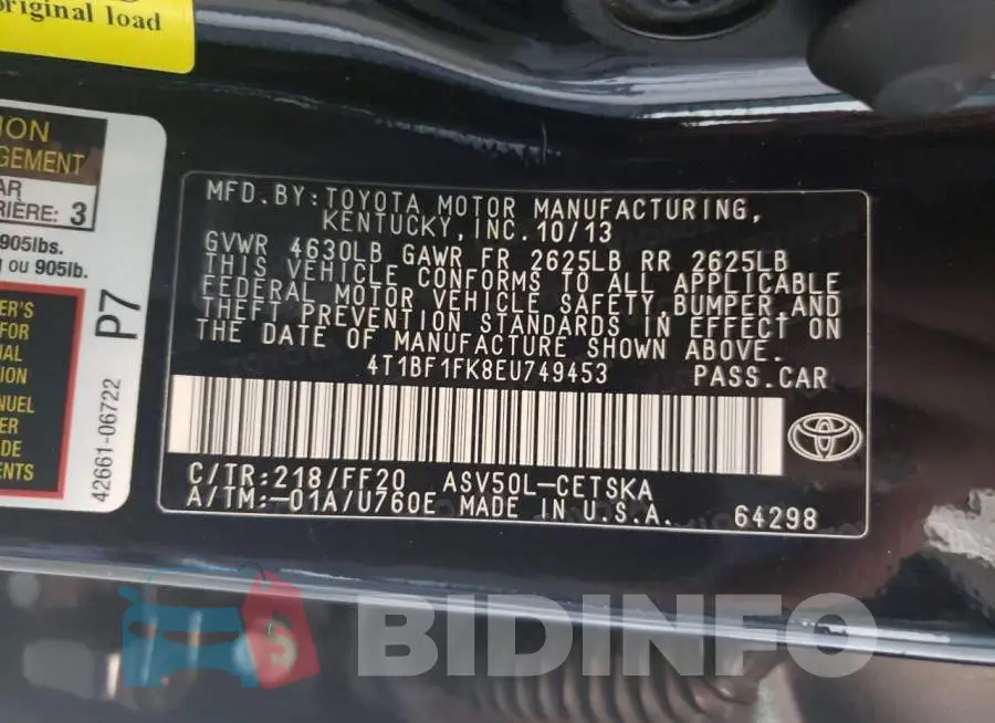 4T1BF1FK8EU749453 Photo# 13