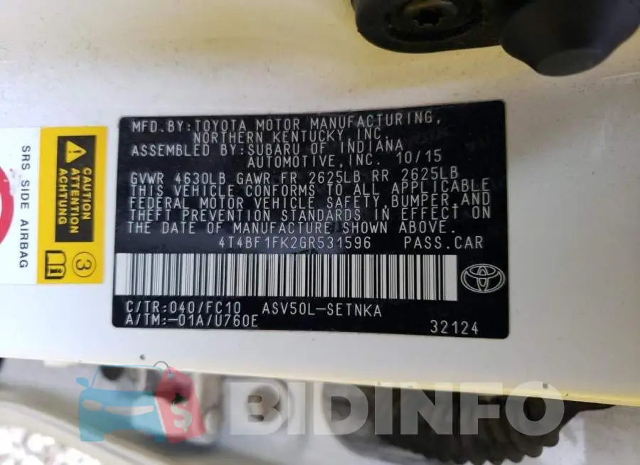4T4BF1FK2GR531596 Photo# 12