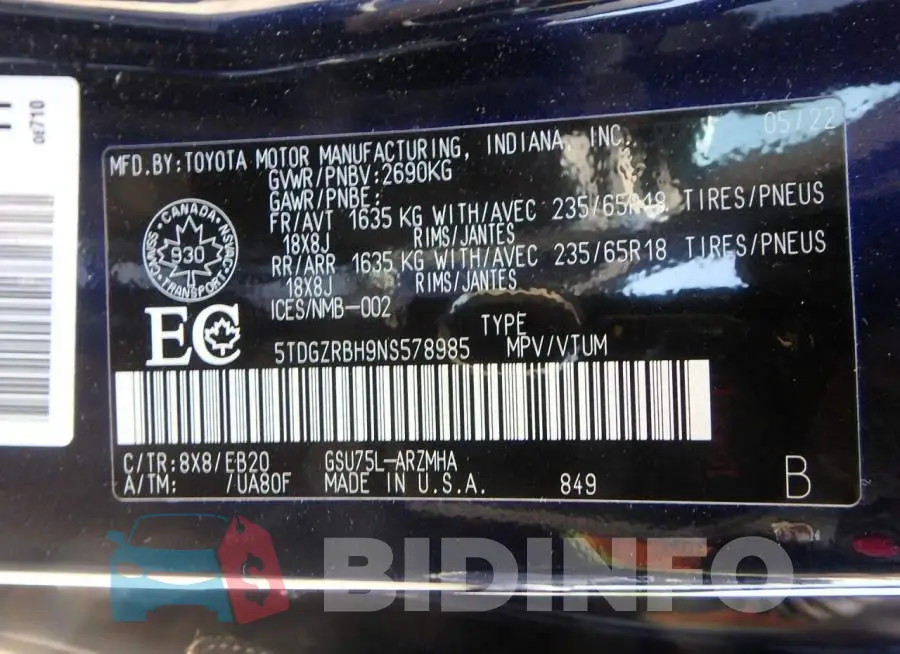 5TDGZRBH9NS578985 Photo# 12