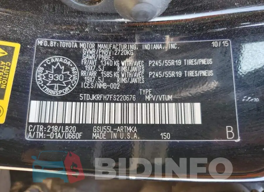 5TDJKRFH7FS220676 Photo# 13
