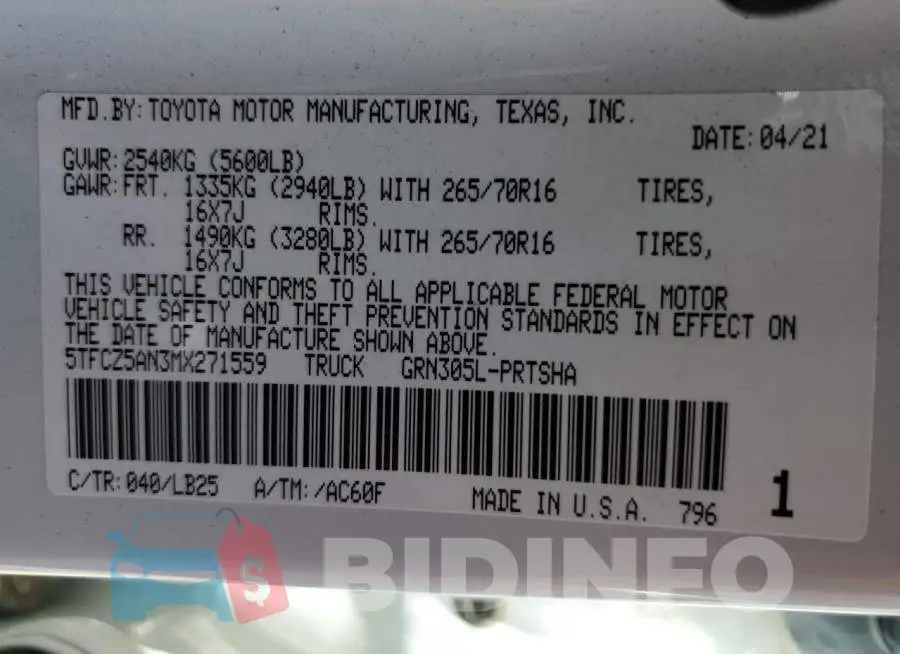 5TFCZ5AN3MX271559 Photo# 12
