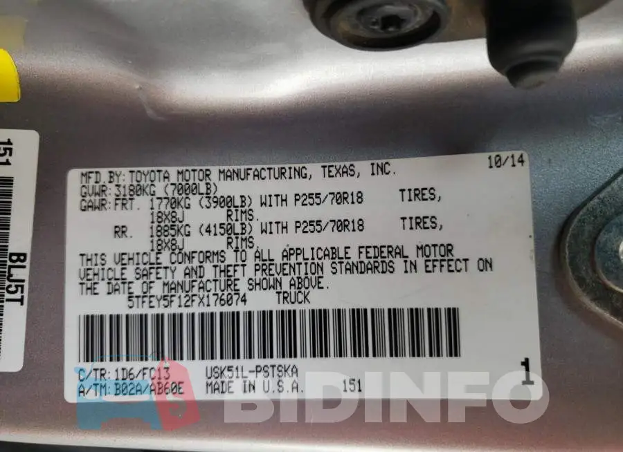 5TFEY5F12FX176074 Photo# 12