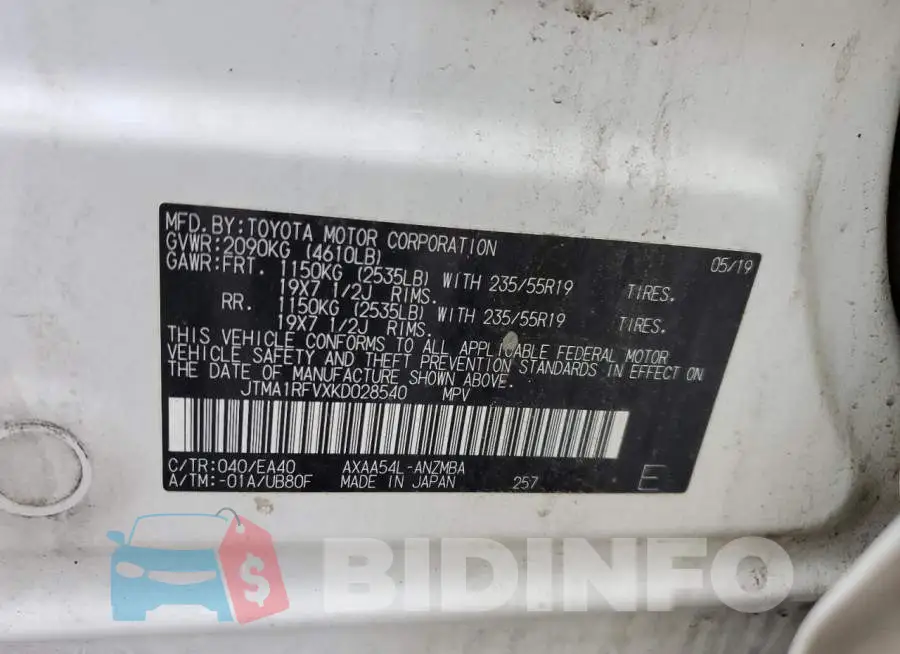 JTMA1RFVXKD028540 Photo# 14