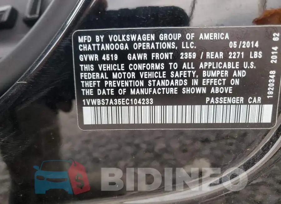 1VWBS7A35EC104233 Photo# 12