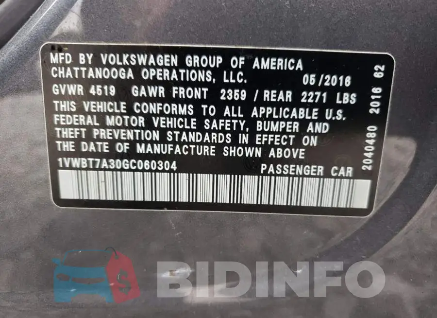 1VWBT7A30GC060304 Photo# 12