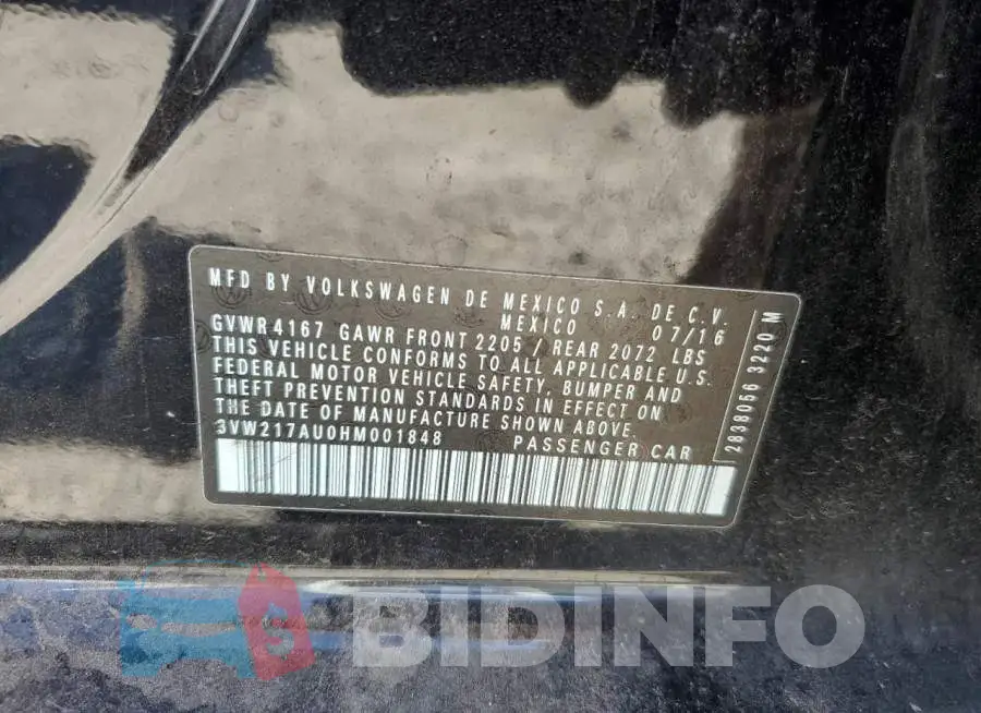 3VW217AU0HM001848 Photo# 12