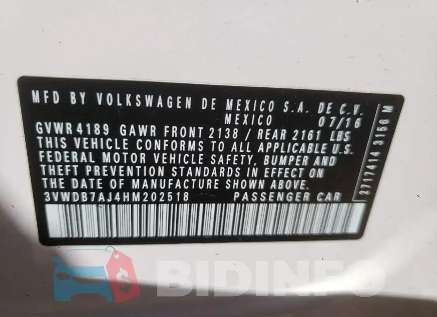 3VWDB7AJ4HM202518 Photo# 13