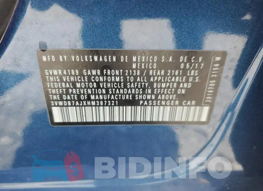 3VWDB7AJXHM387321 Photo# 13