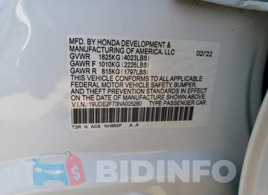 19UDE2F73NA005280 Photo# 12