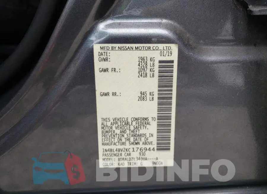1N4BL4BV2KC176944 Photo# 13