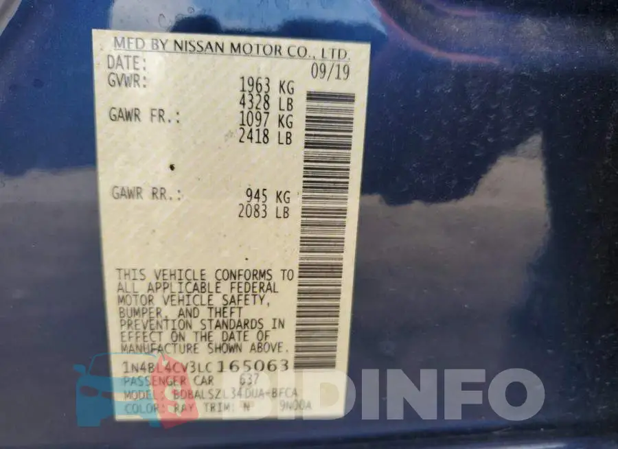 1N4BL4CV3LC165063 Photo# 12