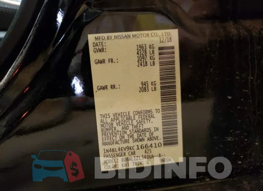 1N4BL4EV9KC166410 Photo# 12