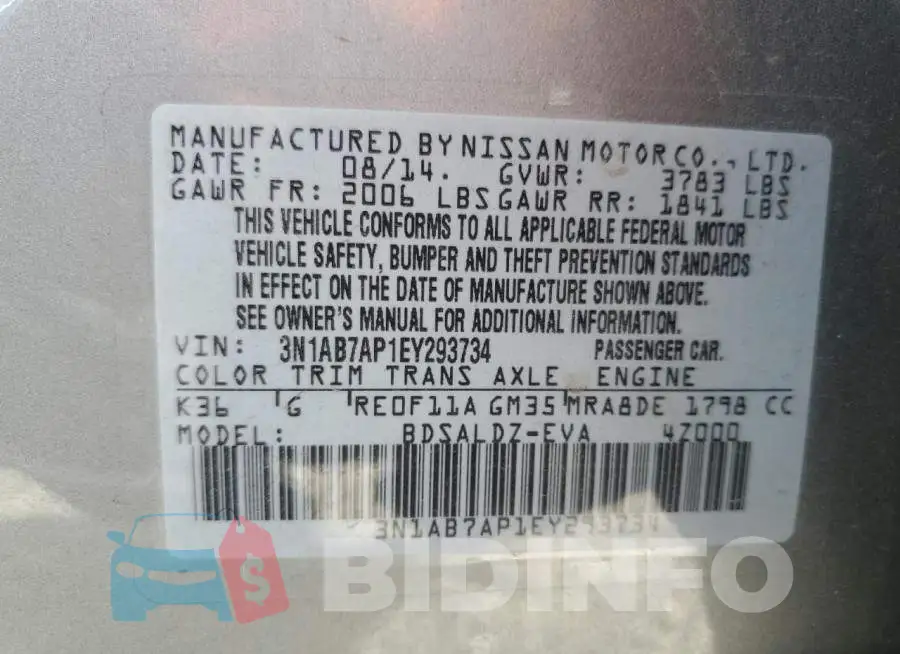 3N1AB7AP1EY293734 Photo# 12