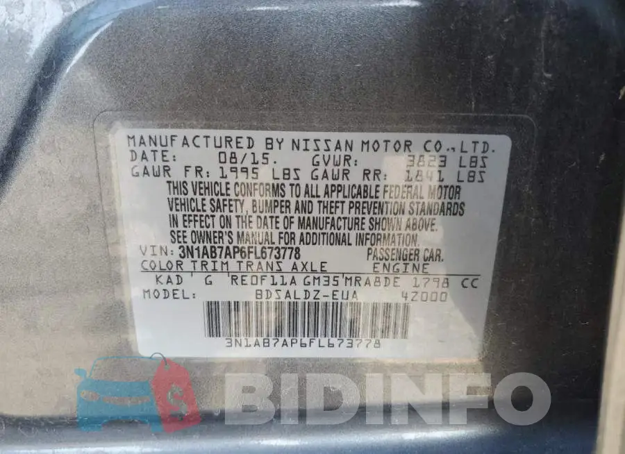 3N1AB7AP6FL673778 Photo# 13