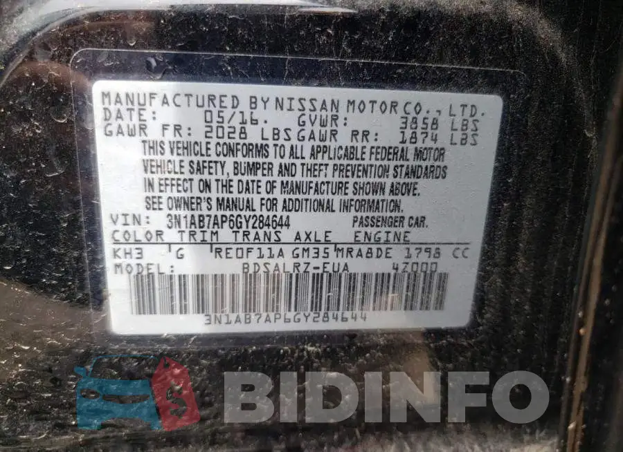 3N1AB7AP6GY284644 Photo# 13