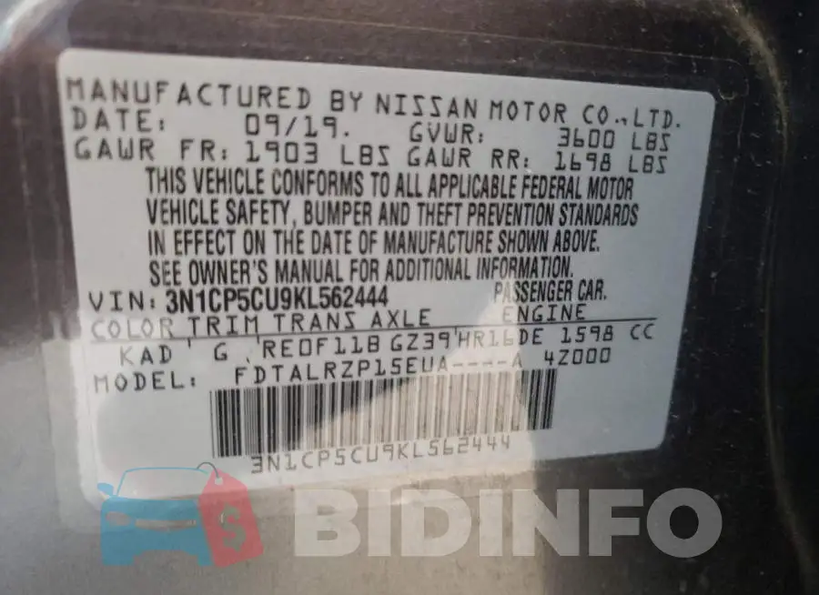 3N1CP5CU9KL562444 Photo# 14