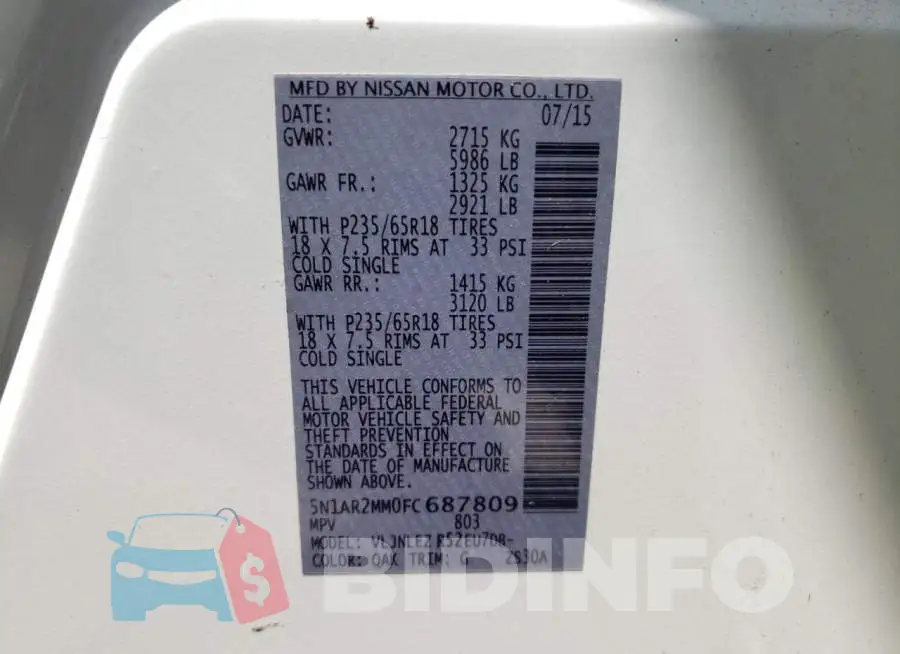 5N1AR2MM0FC687809 Photo# 13