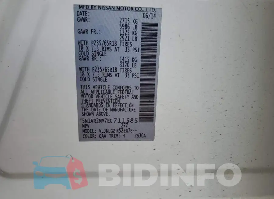 5N1AR2MM7EC711585 Photo# 13