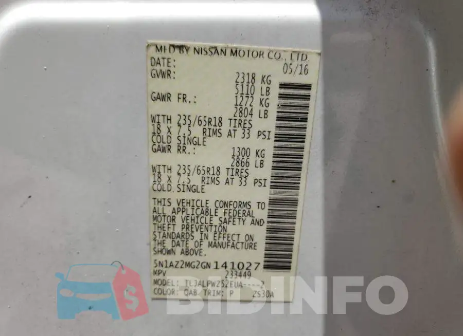 5N1AZ2MG2GN141027 Photo# 13