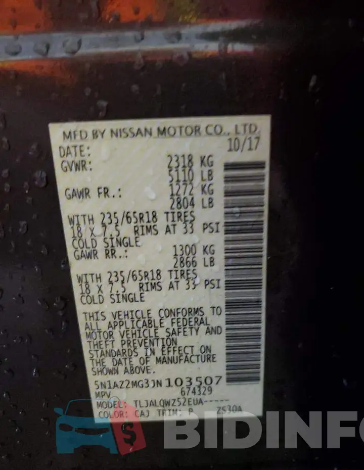 5N1AZ2MG3JN103507 Photo# 13
