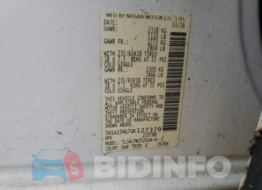 5N1AZ2MG7GN127379 Photo# 14