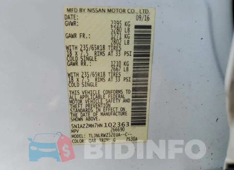 5N1AZ2MH7HN102363 Photo# 14