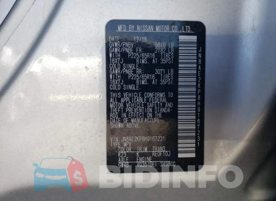 JN8AE2KP8H9167231 Photo# 13