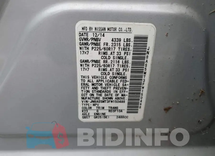 JN8AS5MT3FW150498 Photo# 13