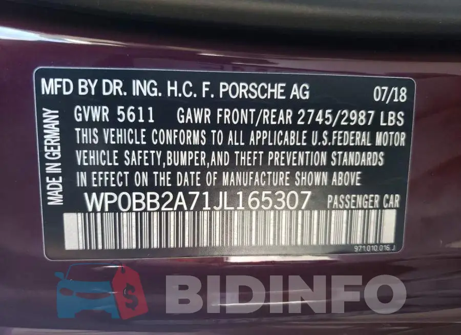 WP0BB2A71JL165307 Photo# 12
