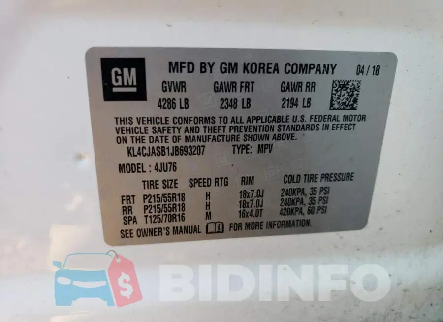 KL4CJASB1JB693207 Photo# 13
