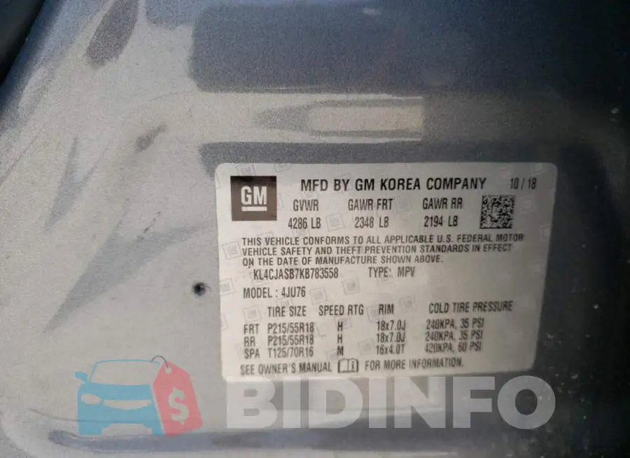 KL4CJASB7KB783558 Photo# 14