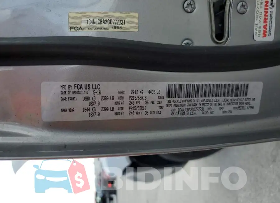 1C4NJCBA2GD777731 Photo# 13