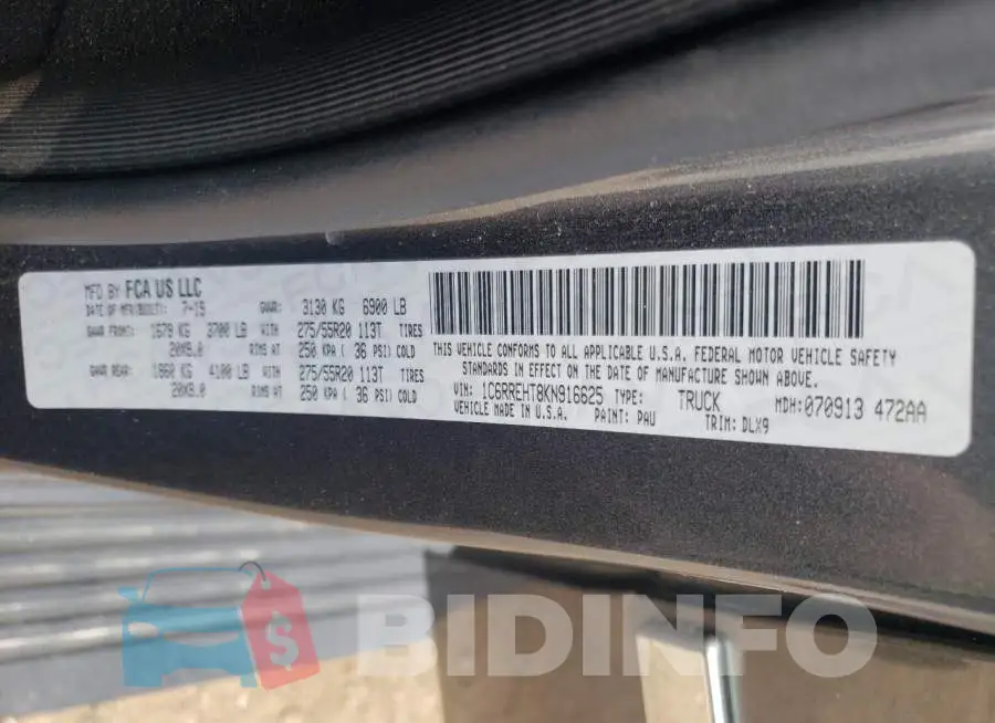 1C6RREHT8KN916625 Photo# 12