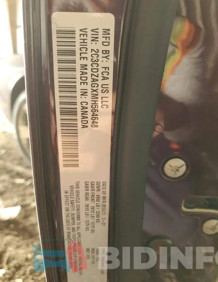 2C3CDZAGXMH564648 Photo# 12