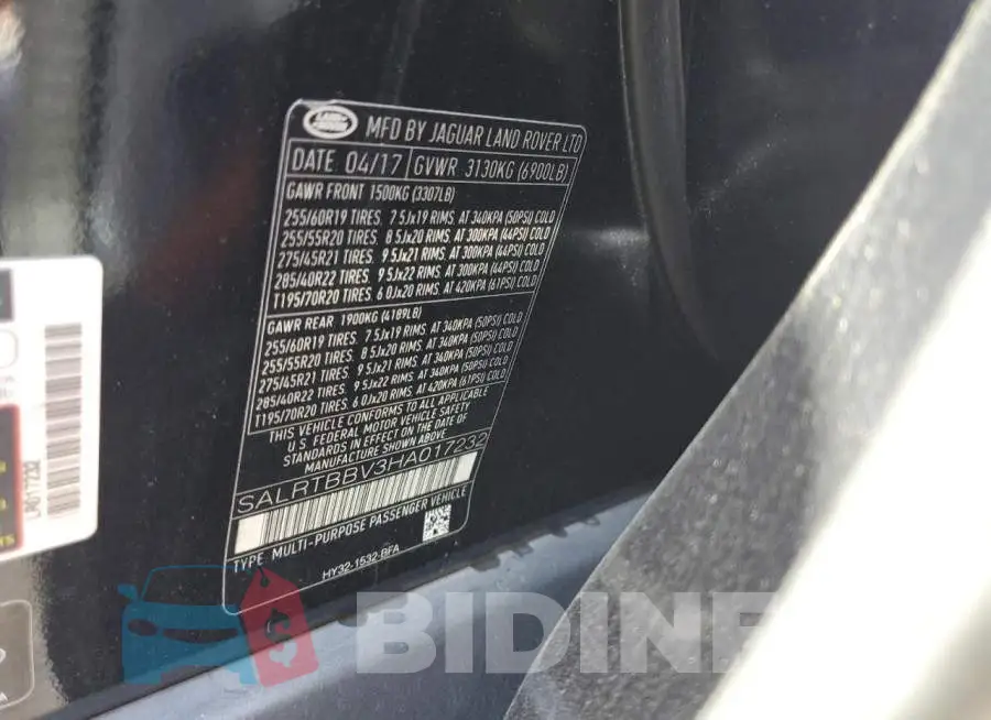 SALRTBBV3HA017232 Photo# 12