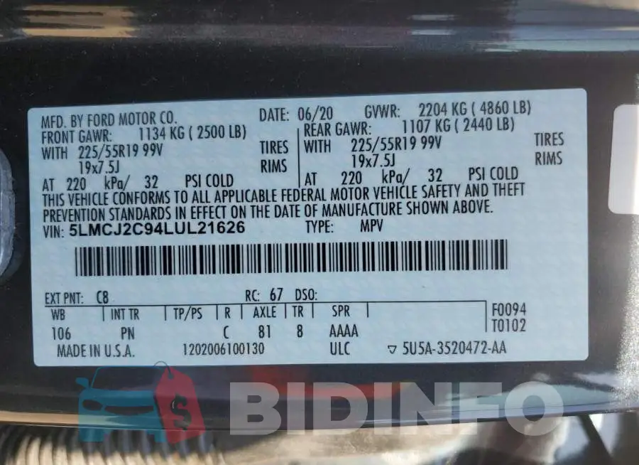 5LMCJ2C94LUL21626 Photo# 13