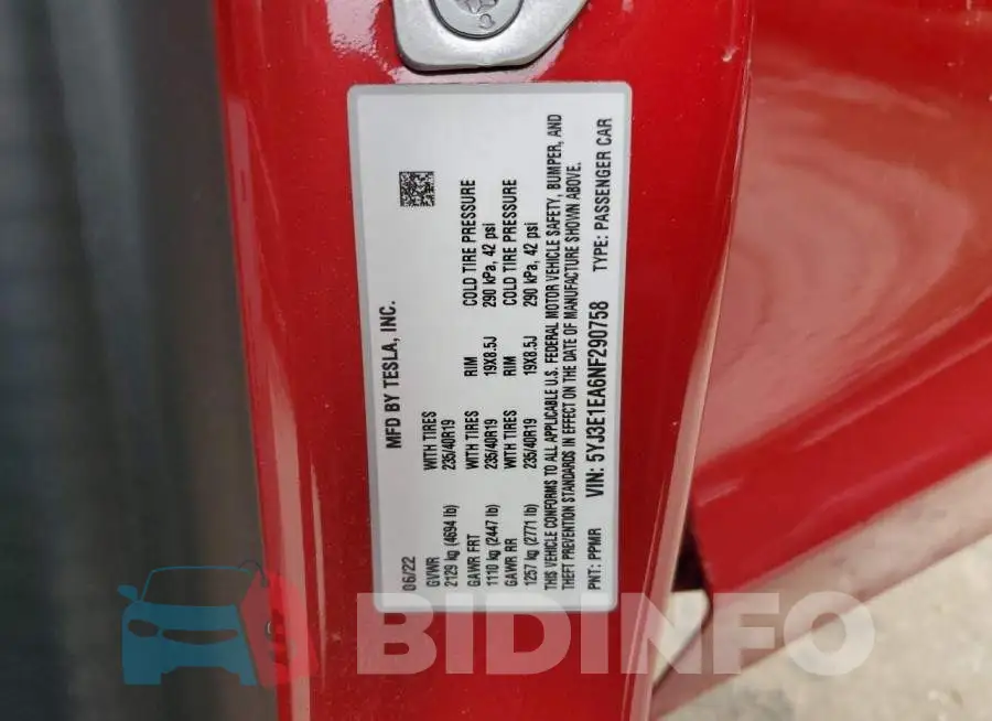 5YJ3E1EA6NF290758 Photo# 12