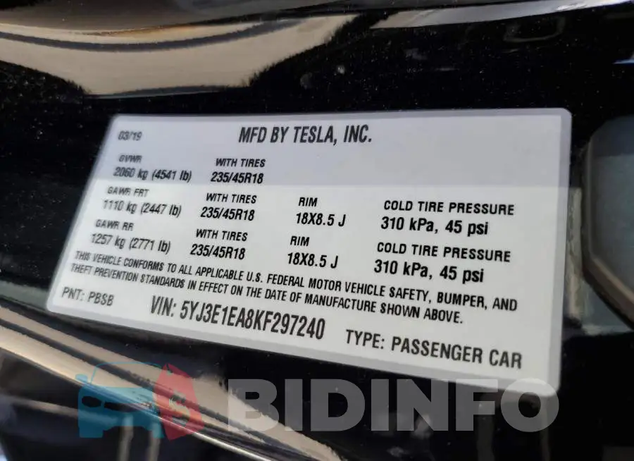 5YJ3E1EA8KF297240 Photo# 12