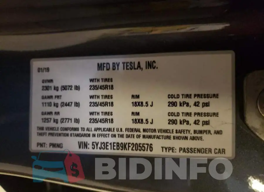 5YJ3E1EB9KF205576 Photo# 12