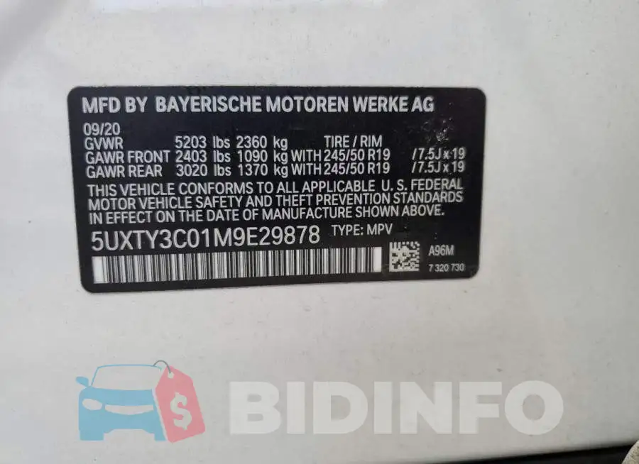5UXTY3C01M9E29878 Photo# 13