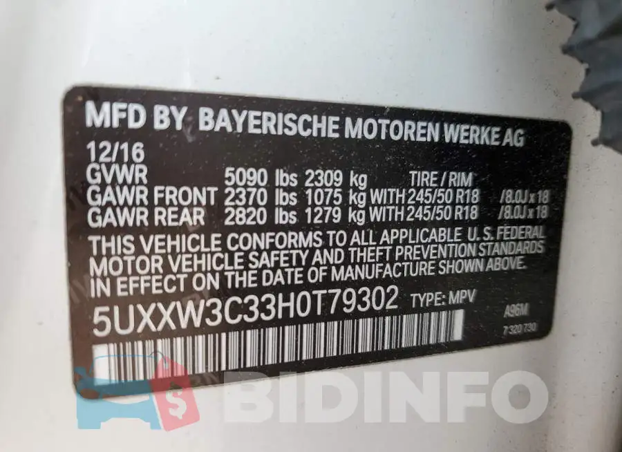 5UXXW3C33H0T79302 Photo# 12