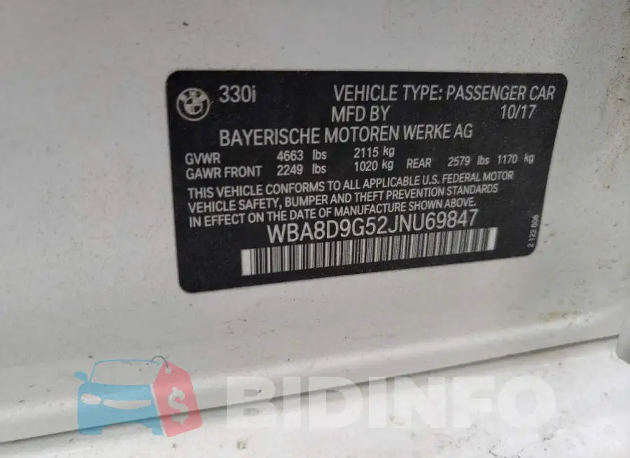 WBA8D9G52JNU69847 Photo# 12