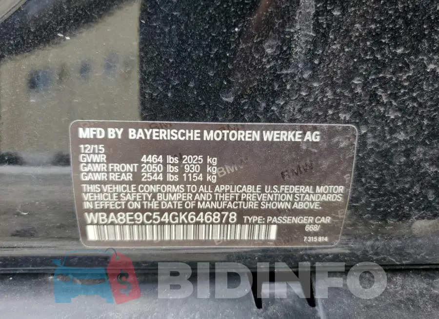 WBA8E9C54GK646878 Photo# 13