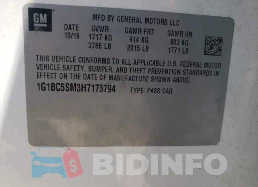 1G1BC5SM3H7173794 Photo# 12