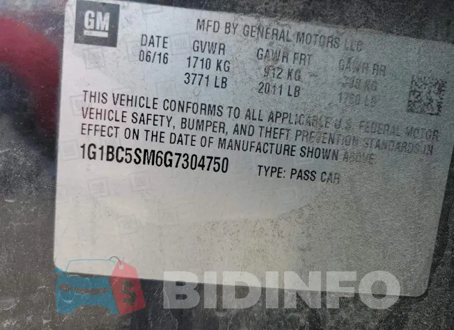 1G1BC5SM6G7304750 Photo# 12