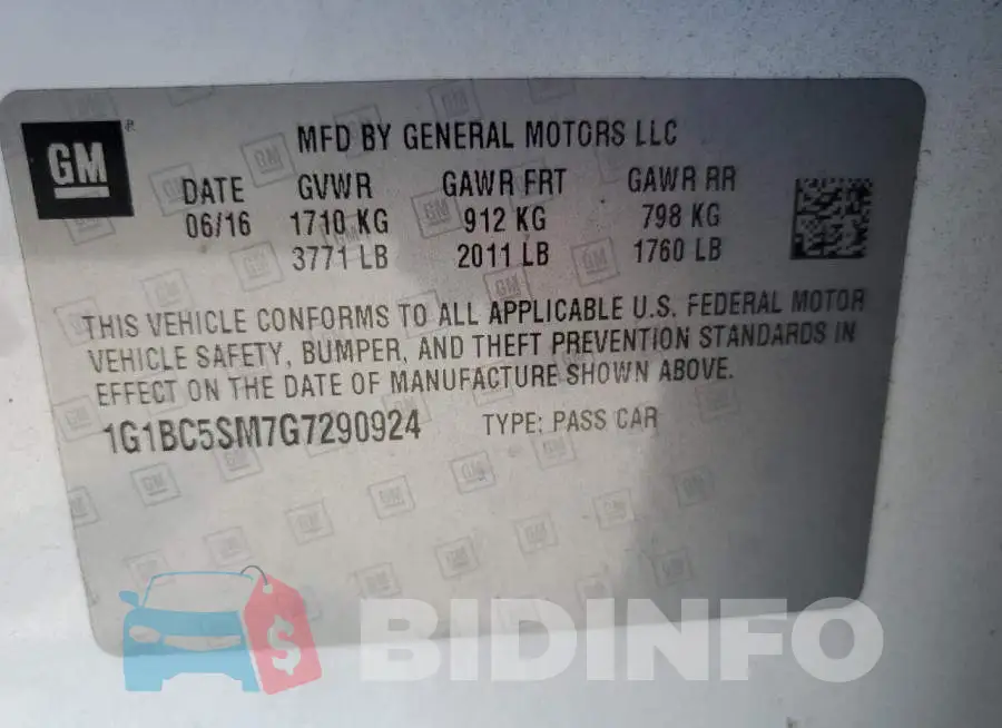 1G1BC5SM7G7290924 Photo# 13